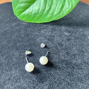 Silver and White Pearl Earrings